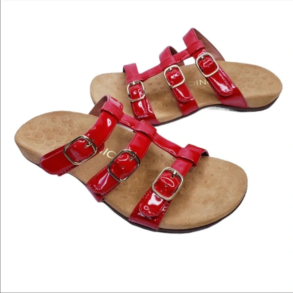 Vionic Miss Red Buckle Slip On Sandals